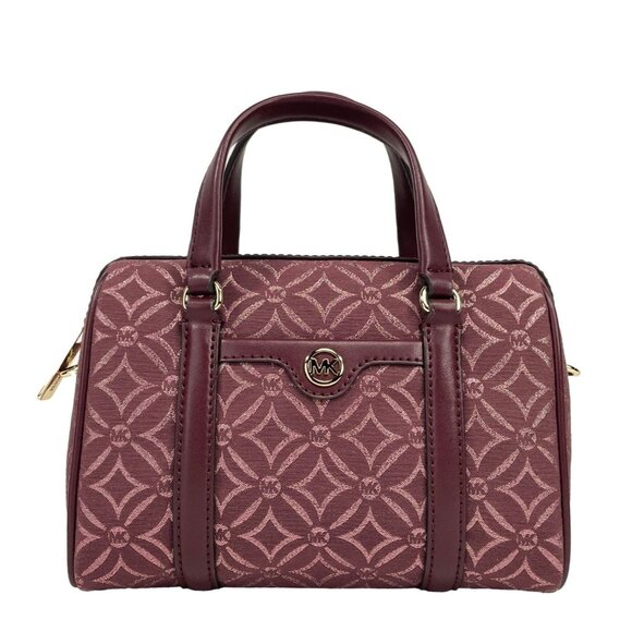 NEW Michael Kors Travel Small Leather & Canvas Duffle Crossbody Bag Oxblood NWT - Picture 2 of 7